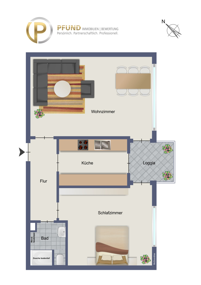 EG Grundriss Wohnung mitte Korb Erdgeschosswohnung Zweizimmerwohnung vermietet mit Stellplatz in Korb